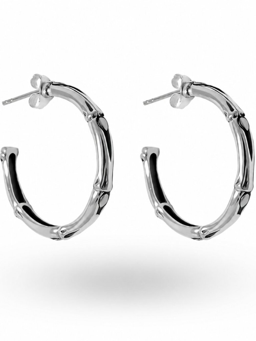 Bali Sterling Silver Bamboo Hoop Earrings 925 Minimalist Artisan Hoops